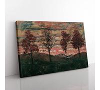 Big Box Art Four Trees by Egon Schiele Canvas Wall Art Print Ready to Hang Picture, 76 x 50 cm (30 x 20 Inch), Black, Brown, Cream