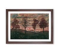 Big Box Art Four Trees by Egon Schiele Framed Wall Art Picture Print Ready to Hang, Walnut A2 (62 x 45 cm)