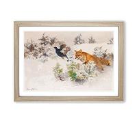 Big Box Art Fox Chasing Bird by Bruno Liljefors Framed Wall Art Picture Print Ready to Hang, Oak A2 (62 x 45 cm)
