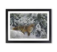Big Box Art Fox in The Snow Vol.10 by Bruno Liljefors Framed Wall Art Picture Print Ready to Hang, Black A2 (62 x 45 cm)