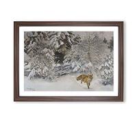 Big Box Art Fox in The Snow Vol.7 by Bruno Liljefors Framed Wall Art Picture Print Ready to Hang, Walnut A2 (62 x 45 cm)