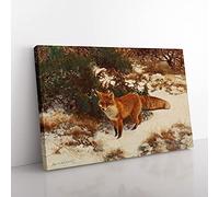 Big Box Art Fox in The Snow Vol.9 by Bruno Liljefors Canvas Wall Art Print Ready to Hang Picture, 76 x 50 cm (30 x 20 Inch), Grey, Cream, Brown