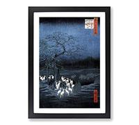 Big Box Art Foxes Meeting at The Changing Tree by Utagawa Hiroshige Framed Wall Art Picture Print Ready to Hang, Black A2 (62 x 45 cm)