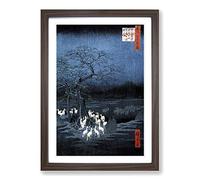 Big Box Art Foxes Meeting at The Changing Tree by Utagawa Hiroshige Framed Wall Art Picture Print Ready to Hang, Walnut A2 (62 x 45 cm)