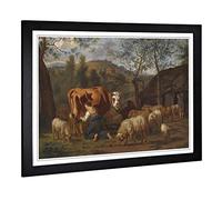 Big Box Art Framed Print of Adriaen Van de Velde Milk Maid Design | Wall Art Picture | Home Decor for Kitchen, Living, Dining Room, Bedroom, Hallway, Office, Black, A2 / 24.5x18 Inch / 62x45cm