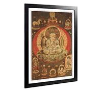 Big Box Art Framed Print of AHN Gyeon Oriental Golden Wheel Design | Wall Art Picture | Home Decor for Kitchen, Living Room, Bedroom, Hallway, Black, A2 / 24.5x18 Inch / 62x45cm