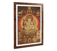 Big Box Art Framed Print of AHN Gyeon Oriental Golden Wheel Design | Wall Art Picture | Home Decor for Kitchen, Living Room, Bedroom, Hallway, Walnut, A2 / 24.5x18 Inch / 62x45cm