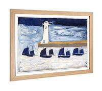 Big Box Art Framed Print of Alfred Wallis Four Luggars and a Lighthouse Design | Wall Art Picture | Home Decor for Kitchen, Living Room, Bedroom, Hallway, Oak, A2 / 24.5x18 Inch / 62x45cm