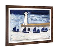 Big Box Art Framed Print of Alfred Wallis Four Luggars and a Lighthouse Design | Wall Art Picture | Home Decor for Kitchen, Living Room, Bedroom, Hallway, Walnut, A2 / 24.5x18 Inch / 62x45cm