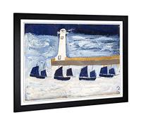 Big Box Art Framed Print of Alfred Wallis Four Luggars and a Lighthouse Design | Wall Art Picture | Home Decor for Kitchen, Living Room, Bedroom, Hallway, Black, A2 / 24.5x18 Inch / 62x45cm