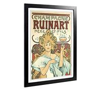 Big Box Art Framed Print of Alphonse Mucha Champagne Ruinart Design | Wall Art Picture | Home Decor for Kitchen, Living Room, Bedroom, Hallway, Black, A2 / 24.5x18 Inch / 62x45cm