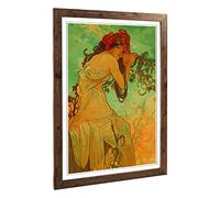 Big Box Art Framed Print of Alphonse Mucha Lady with Red Flowers in her Hair Design | Wall Art Picture| Home Decor for Kitchen, Living Room, Bedroom, Hallway, Walnut, A2 / 24.5x18 Inch / 62x45cm