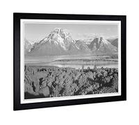 Big Box Art Framed Print of Ansel Adams Mount Moran in Grand Teton Wyoming Design | Wall Art Picture| Home Decor for Kitchen, Living Room, Bedroom, Hallway, Black, A2 / 24.5x18 Inch / 62x45cm