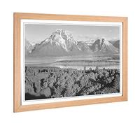Big Box Art Framed Print of Ansel Adams Mount Moran in Grand Teton Wyoming Design | Wall Art Picture| Home Decor for Kitchen, Living Room, Bedroom, Hallway, Oak, A2 / 24.5x18 Inch / 62x45cm
