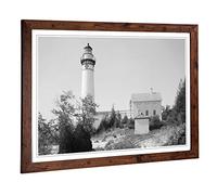 Big Box Art Framed Print of Architecture Lighthouse US Reservation, Michigan Design | Wall Art Picture| Home Decor for Kitchen, Living Room, Bedroom, Hallway, Walnut, A2 / 24.5x18 Inch / 62x45cm