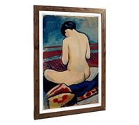 Big Box Art Framed Print of August Macke Sitting Nude Design | Wall Art Picture | Home Decor for Kitchen, Living, Dining Room, Bedroom, Hallway, Office, Walnut, A2 / 24.5x18 Inch / 62x45cm