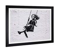 Big Box Art Framed Print of Banksy Girl on Swing Graffiti Design | Wall Art Picture | Home Decor for Kitchen, Living Room, Bedroom, Hallway, Black, A2 / 24.5x18 Inch / 62x45cm