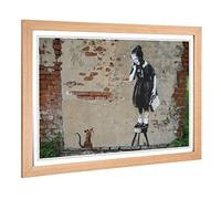 Big Box Art Framed Print of Banksy Girl & Rat Graffiti Design | Wall Art Picture | Home Decor for Kitchen, Living Room, Bedroom, Hallway, Oak, A2 / 24.5x18 Inch / 62x45cm