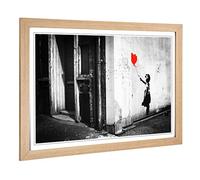 Big Box Art Framed Print of Banksy Girl with Balloon Graffiti Design | Wall Art Picture | Home Decor for Kitchen, Living Room, Bedroom, Hallway, Oak, A2 / 24.5x18 Inch / 62x45cm