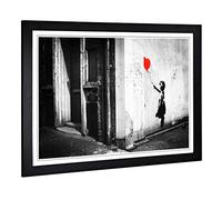 Big Box Art Framed Print of Banksy Girl with Balloon Graffiti Design | Wall Art Picture | Home Decor for Kitchen, Living Room, Bedroom, Hallway, Black, A2 / 24.5x18 Inch / 62x45cm