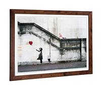 Big Box Art Framed Print of Banksy Girl with Balloon Graffiti Design | Wall Art Picture | Home Decor for Kitchen, Living Room, Bedroom, Hallway, Walnut, A2 / 24.5x18 Inch / 62x45cm
