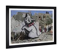Big Box Art Framed Print of Banksy Kitten Graffiti Design | Wall Art Picture | Home Decor for Kitchen, Living Room, Bedroom, Hallway, Black, A2 / 24.5x18 Inch / 62x45cm