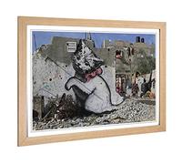 Big Box Art Framed Print of Banksy Kitten Graffiti Design | Wall Art Picture | Home Decor for Kitchen, Living Room, Bedroom, Hallway, Oak, A2 / 24.5x18 Inch / 62x45cm