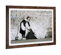 Big Box Art Framed Print of Banksy Maid Sweeping Graffiti Design | Wall Art Picture | Home Decor for Kitchen, Living Room, Bedroom, Hallway, Walnut, A2 / 24.5x18 Inch / 62x45cm