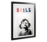 Big Box Art Framed Print of Banksy Smile Graffiti Design | Wall Art Picture | Home Decor for Kitchen, Living, Dining Room, Bedroom, Hallway, Office, Black, A2 / 24.5x18 Inch / 62x45cm