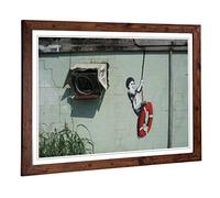 Big Box Art Framed Print of Banksy Swinger Building Graffiti Design | Wall Art Picture | Home Decor for Kitchen, Living Room, Bedroom, Hallway, Walnut, A2 / 24.5x18 Inch / 62x45cm