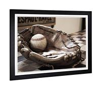 Big Box Art Framed Print of Baseball Ball and Glove Design | Wall Art Picture | Home Decor for Kitchen, Living, Dining Room, Bedroom, Hallway, Office, Black, A2 / 24.5x18 Inch / 62x45cm