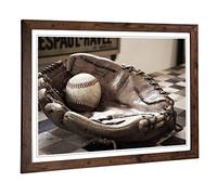Big Box Art Framed Print of Baseball Ball and Glove Design | Wall Art Picture | Home Decor for Kitchen, Living, Dining Room, Bedroom, Hallway, Office, Walnut, A2 / 24.5x18 Inch / 62x45cm