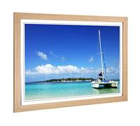 Big Box Art Framed Print of Beach & Seascape Catamaran Mauritius Design | Wall Art Picture | Home Decor for Kitchen, Living Room, Bedroom, Hallway, Oak, A2 / 24.5x18 Inch / 62x45cm
