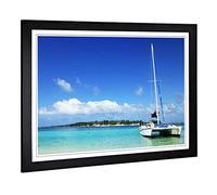 Big Box Art Framed Print of Beach & Seascape Catamaran Mauritius Design | Wall Art Picture | Home Decor for Kitchen, Living Room, Bedroom, Hallway, Black, A2 / 24.5x18 Inch / 62x45cm