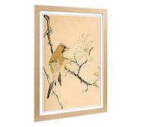 Big Box Art Framed Print of Bird Japanese Oriental Design | Wall Art Picture | Home Decor for Kitchen, Living, Dining Room, Bedroom, Hallway, Office, Oak, A2 / 24.5x18 Inch / 62x45cm