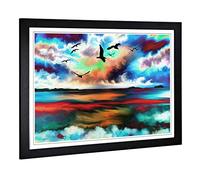 Big Box Art Framed Print of Birds and Ocean Design | Wall Art Picture | Home Decor for Kitchen, Living, Dining Room, Lounge, Bedroom, Hallway, Office, Black, A2 / 24.5x18 Inch / 62x45cm
