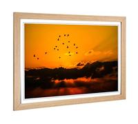 Big Box Art Framed Print of Birds in The Sky Orange Sunset Design | Wall Art Picture | Home Decor for Kitchen, Living, Dining Room, Bedroom, Hallway, Office, Oak, A2 / 24.5x18 Inch / 62x45cm