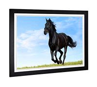 Big Box Art Framed Print of Black Horse Running Design | Wall Art Picture | Home Decor for Kitchen, Living, Dining Room, Lounge, Bedroom, Hallway, Office, A2 / 24.5x18 Inch / 62x45cm