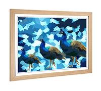 Big Box Art Framed Print of Blue Abstract Peacocks Design | Wall Art Picture | Home Decor for Kitchen, Living, Dining Room, Bedroom, Hallway, Office, Oak, A2 / 24.5x18 Inch / 62x45cm