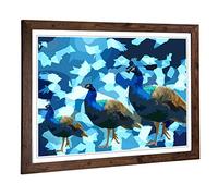 Big Box Art Framed Print of Blue Abstract Peacocks Design | Wall Art Picture | Home Decor for Kitchen, Living, Dining Room, Bedroom, Hallway, Office, Walnut, A2 / 24.5x18 Inch / 62x45cm