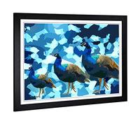 Big Box Art Framed Print of Blue Abstract Peacocks Design | Wall Art Picture | Home Decor for Kitchen, Living, Dining Room, Bedroom, Hallway, Office, Black, A2 / 24.5x18 Inch / 62x45cm