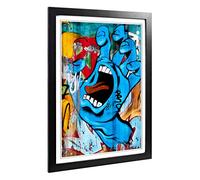 Big Box Art Framed Print of Blue Hand Graffiti Design | Wall Art Picture | Home Decor for Kitchen, Living, Dining Room, Bedroom, Hallway, Office, Black, A2 / 24.5x18 Inch / 62x45cm
