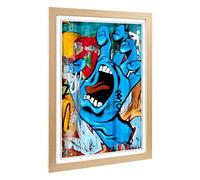 Big Box Art Framed Print of Blue Hand Graffiti Design | Wall Art Picture | Home Decor for Kitchen, Living, Dining Room, Bedroom, Hallway, Office, Oak, A2 / 24.5x18 Inch / 62x45cm