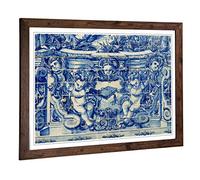 Big Box Art Framed Print of Blue Portugal Tiles Design | Wall Art Picture | Home Decor for Kitchen, Living, Dining Room, Lounge, Bedroom, Hallway, Office, Walnut, A2 / 24.5x18 Inch / 62x45cm