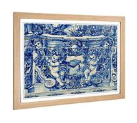 Big Box Art Framed Print of Blue Portugal Tiles Design | Wall Art Picture | Home Decor for Kitchen, Living, Dining Room, Lounge, Bedroom, Hallway, Office, Oak, A2 / 24.5x18 Inch / 62x45cm