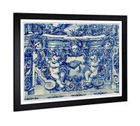 Big Box Art Framed Print of Blue Portugal Tiles Design | Wall Art Picture | Home Decor for Kitchen, Living, Dining Room, Lounge, Bedroom, Hallway, Office, Black, A2 / 24.5x18 Inch / 62x45cm