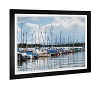 Big Box Art Framed Print of Boats in The Harbour Design | Wall Art Picture | Home Decor for Kitchen, Living, Dining Room, Lounge, Bedroom, Hallway, Office, Black, A2 / 24.5x18 Inch / 62x45cm