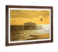 Big Box Art Framed Print of Brighton West Pier Beach Seascape Sunset Design | Wall Art Picture | Home Decor for Kitchen, Living Room, Bedroom, Hallway, Walnut, A2 / 24.5x18 Inch / 62x45cm