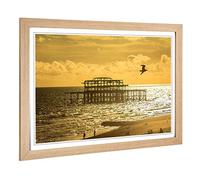 Big Box Art Framed Print of Brighton West Pier Beach Seascape Sunset Design | Wall Art Picture | Home Decor for Kitchen, Living Room, Bedroom, Hallway, Oak, A2 / 24.5x18 Inch / 62x45cm