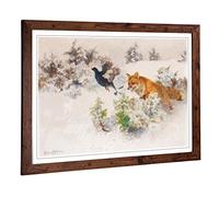 Big Box Art Framed Print of Bruno Liljefors Fox Chasing Bird Design | Wall Art Picture | Home Decor for Kitchen, Living Room, Bedroom, Hallway, Walnut, A2 / 24.5x18 Inch / 62x45cm